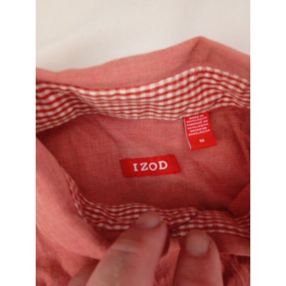 Mens Izod  Orange Button Up Shirt Size M Medium Long Sleeves - Picture 2 of 2